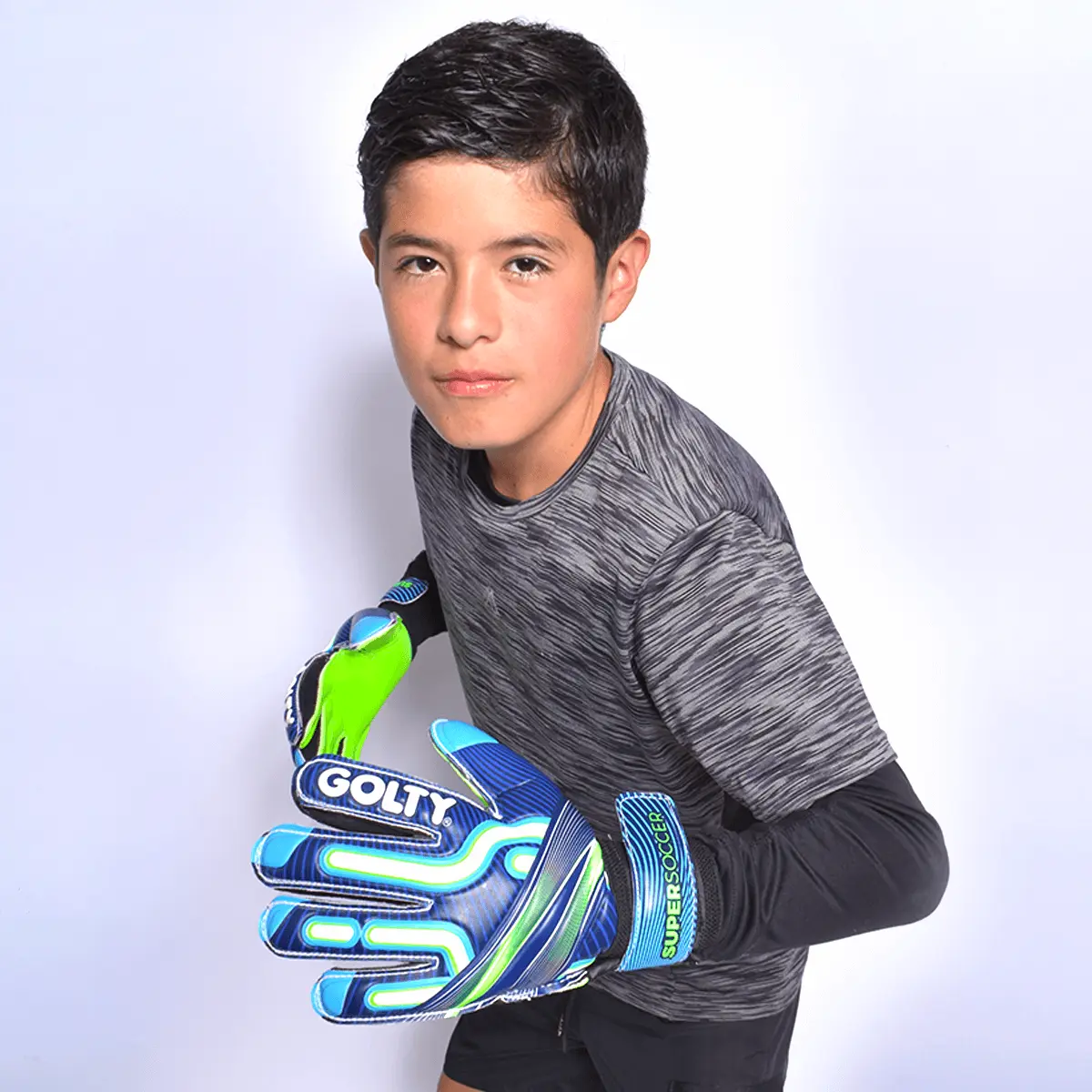 Guantes de Arquero Niños Golty Super Soccer Azul/Verde - Image 6